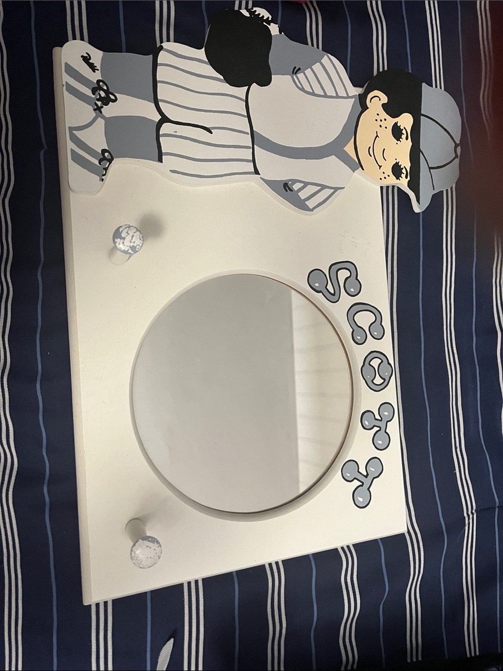 Children's White and Gray Wall Mirror with Playful Boy Accent